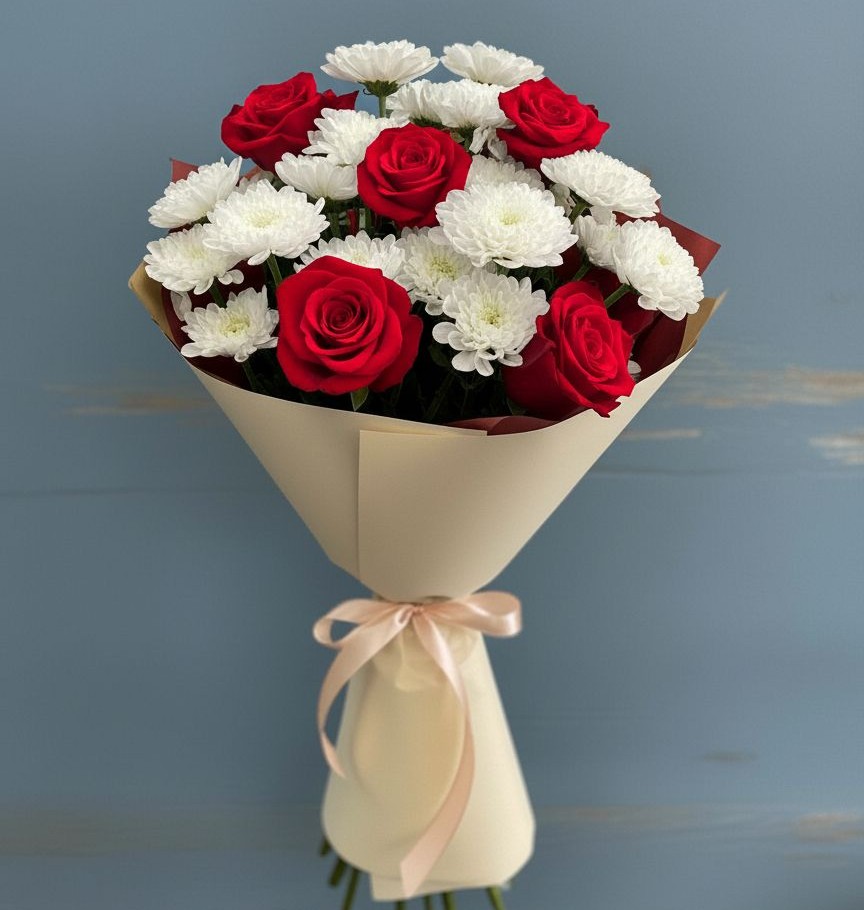 Букет цветов из: Розы и Хризантемы в Павловское