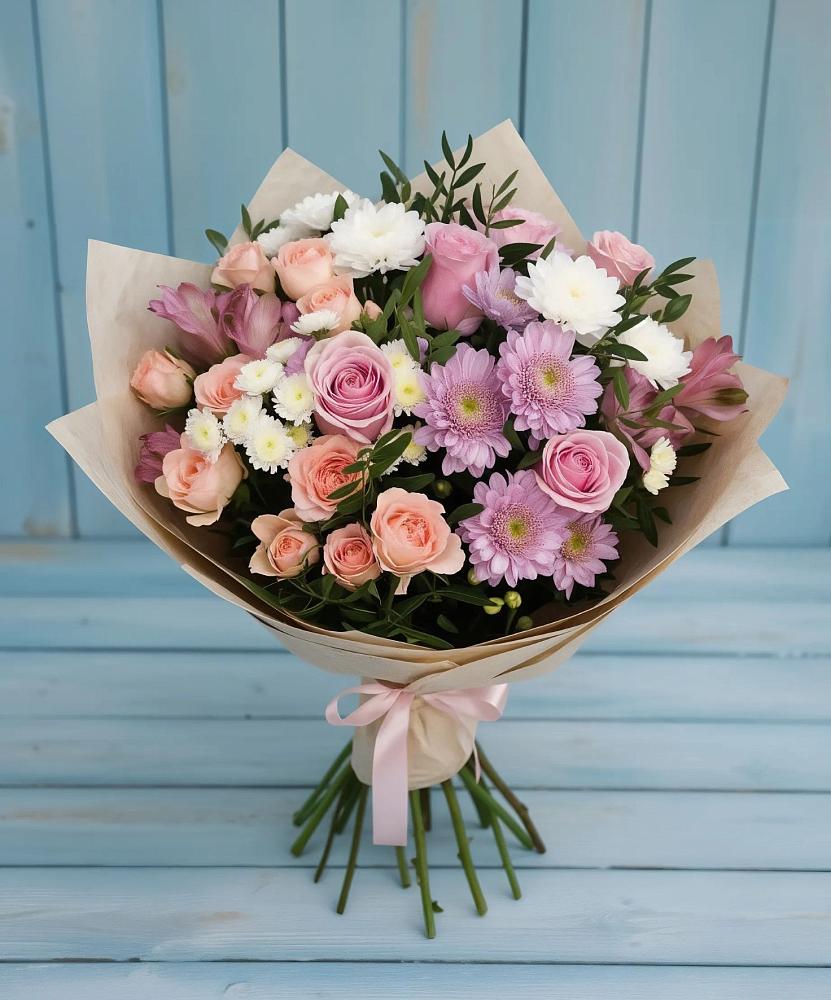 Букет цветов из: Хризантемы, Розы и Альстромерии в Павловское