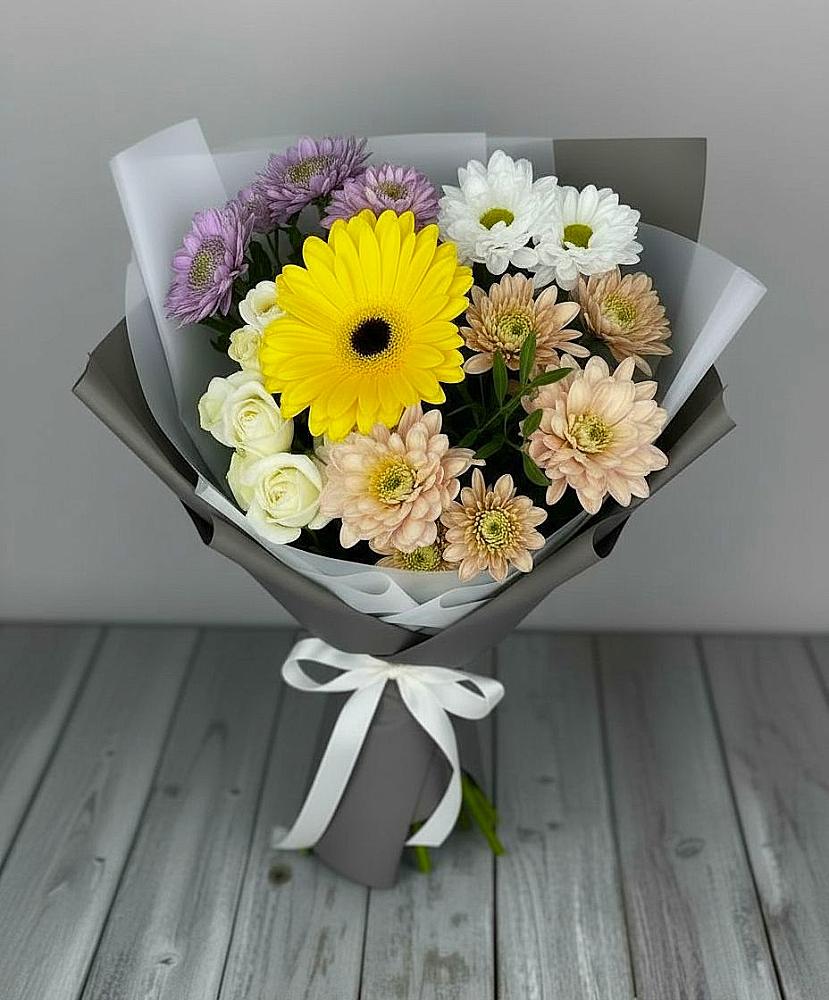 Букет цветов из: Розы, Герберы и Хризантемы в Павловское