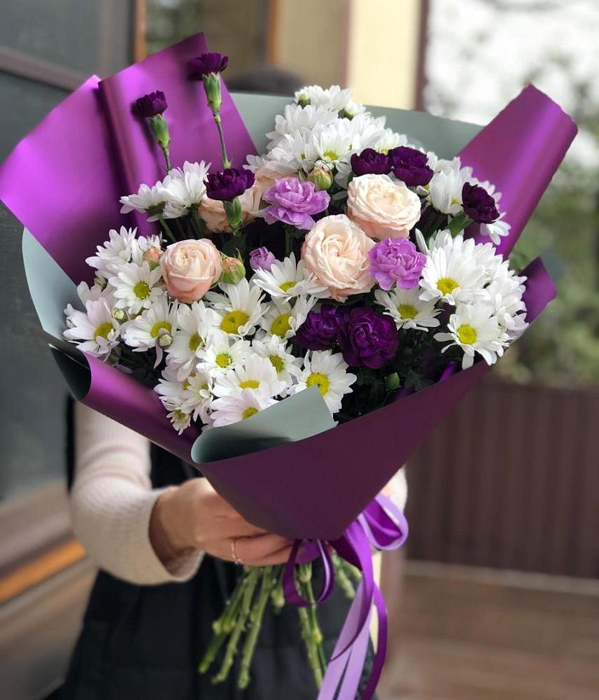 Букет цветов из: Хризантемы, Гвоздики и Розы в Павловское