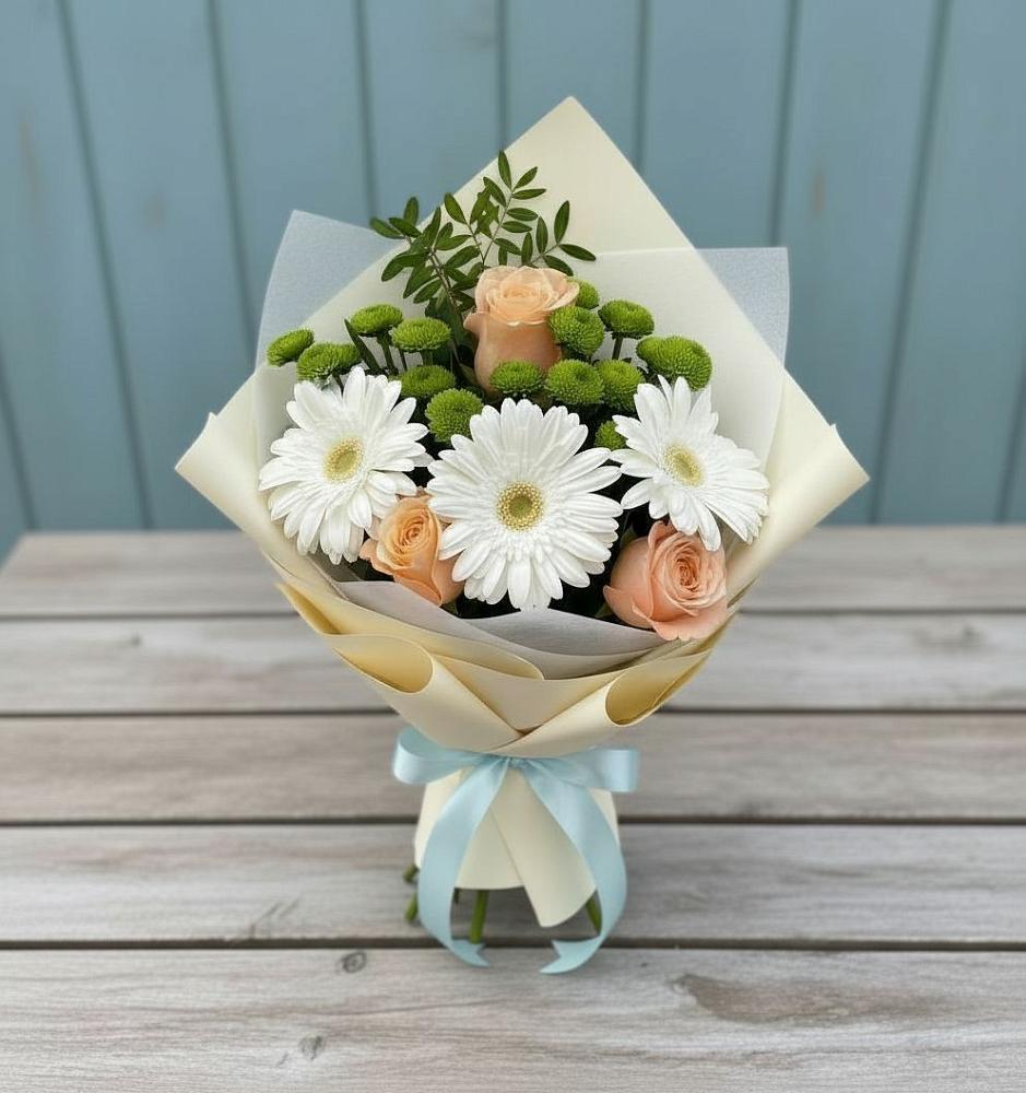 Букет цветов из: Герберы, Розы и Хризантемы в Павловское