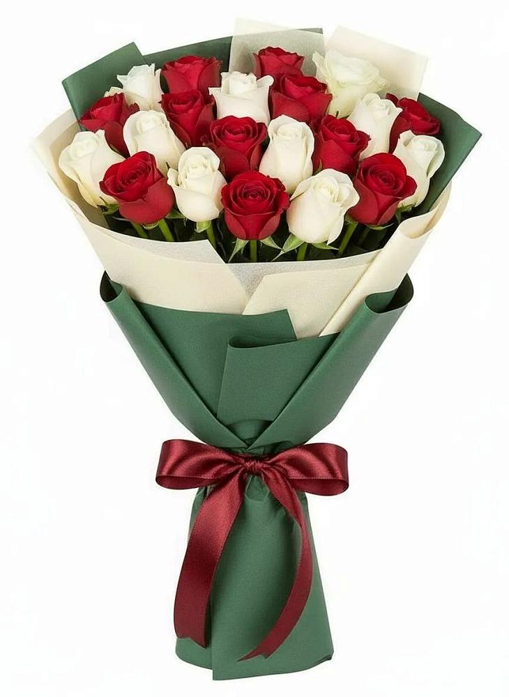 Букет Микс из красных и белых роз в Павловское