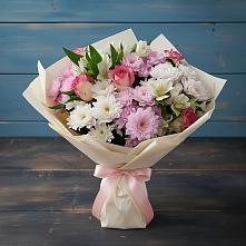 Букет цветов из:  Хризантемы, Альстромерии и Розы в Павловское