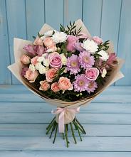 Букет цветов из:  Хризантемы, Розы и Альстромерии в Павловское