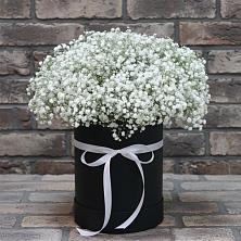 Цветочная композиция из Гипсофила в шляпной коробке в Павловское